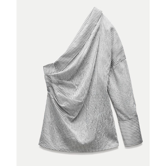 ZARA one shoulder asymmetrical black striped top size US XS - Picture 1 of 6